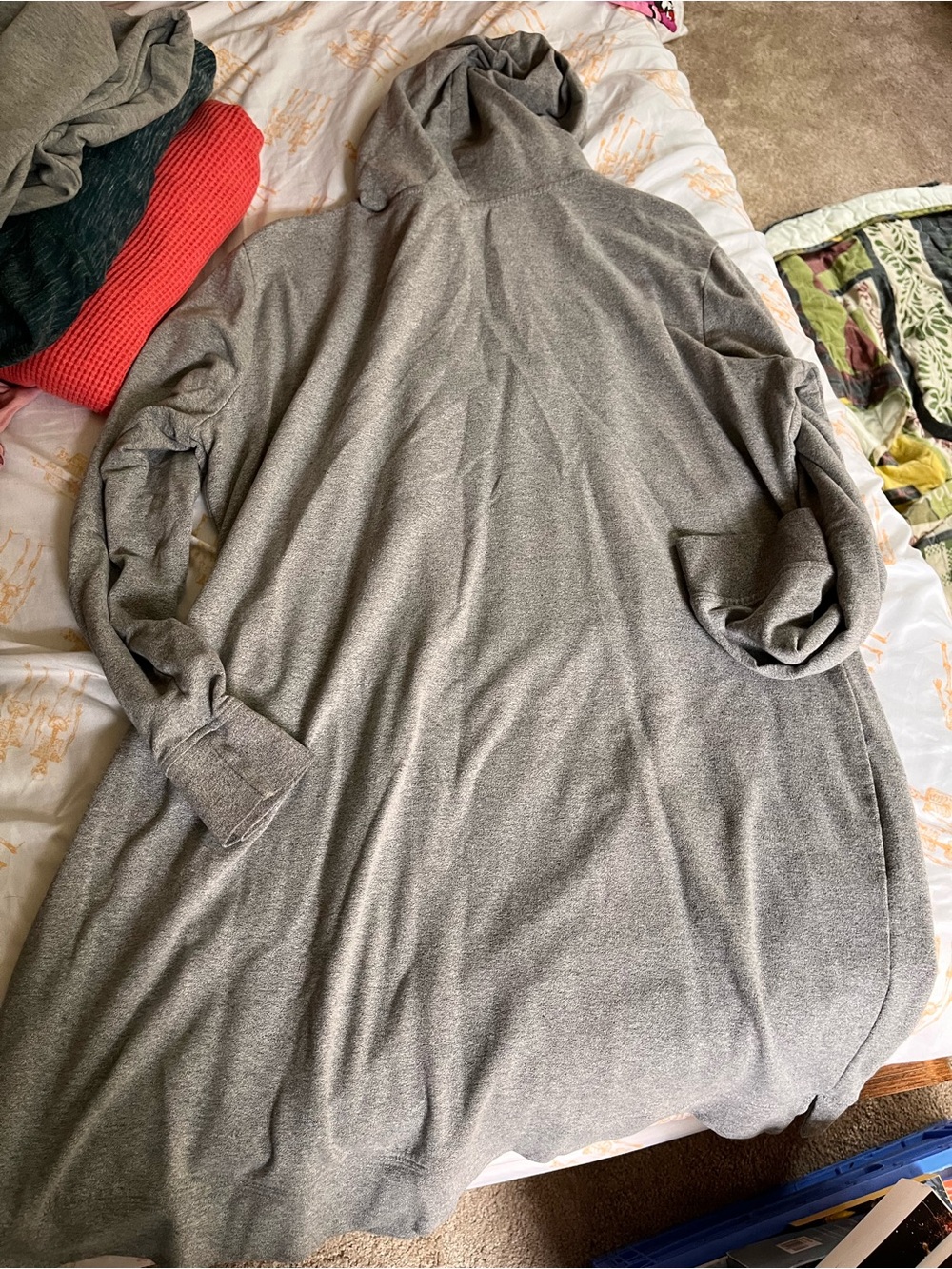 New York & Company Gray Hooded Longline Women's Sweatshirt + some stains